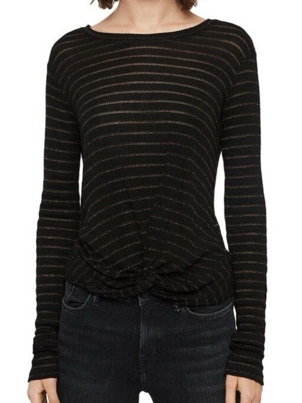 AllSaints Carme Sheer Striped Long Sleeve T-Shirt